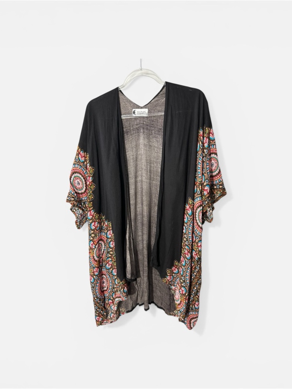 Lotus and Luna Black Mandala Medallion Print Kimono Womens Top Boho Festival
